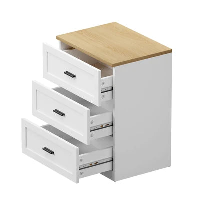 BT-LECI-3D-WDWH Oikiture Bedside Table 3 Drawers Nightstand Cabinet End Table Natural&White