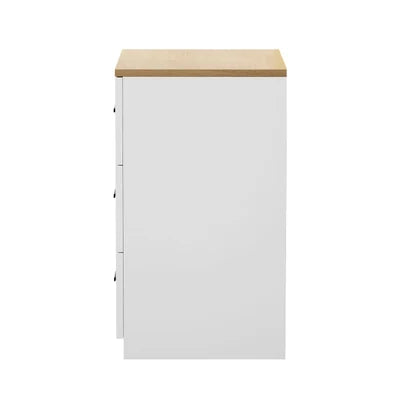 BT-LECI-3D-WDWH Oikiture Bedside Table 3 Drawers Nightstand Cabinet End Table Natural&White
