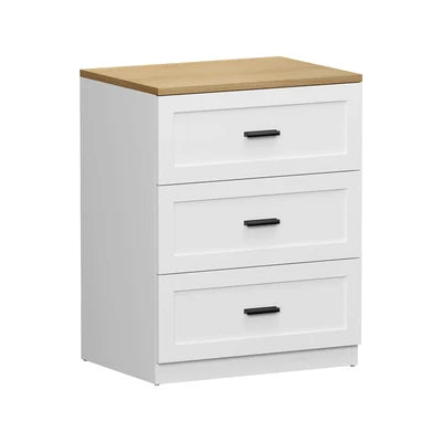 BT-LECI-3D-WDWH Oikiture Bedside Table 3 Drawers Nightstand Cabinet End Table Natural&White
