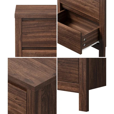 BT-NAVI-2D-WN Oikiture Bedside Table 2 Drawers Storage Nightstand Handle-Free Walnut
