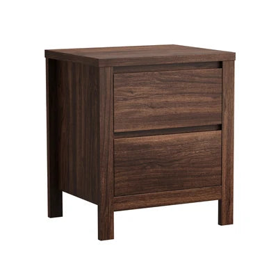BT-NAVI-2D-WN Oikiture Bedside Table 2 Drawers Storage Nightstand Handle-Free Walnut