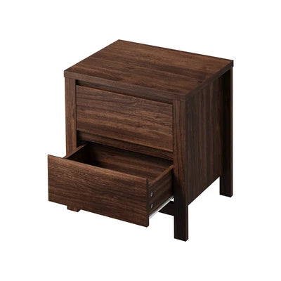BT-NAVI-2D-WN Oikiture Bedside Table 2 Drawers Storage Nightstand Handle-Free Walnut