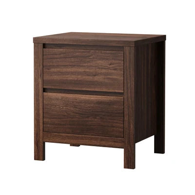 BT-NAVI-2D-WN Oikiture Bedside Table 2 Drawers Storage Nightstand Handle-Free Walnut