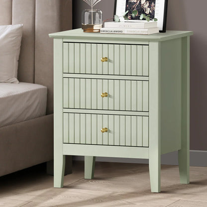 BT-PRIN-3D-GN Oikiture Bedside Table 3 Drawers Side End Storage Furniture Nightstand Green