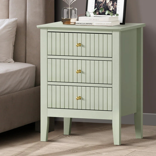 BT-PRIN-3D-GN Oikiture Bedside Table 3 Drawers Side End Storage Furniture Nightstand Green