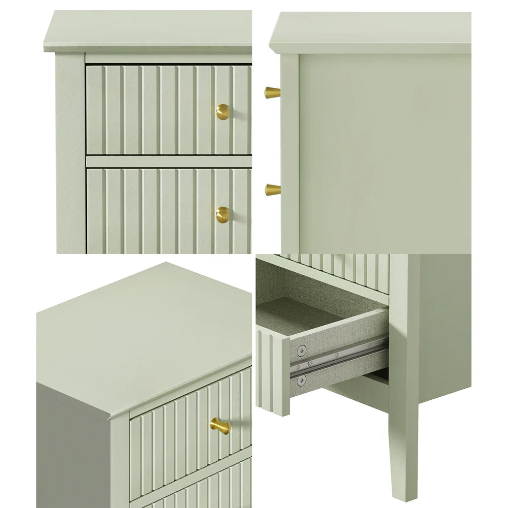 BT-PRIN-3D-GN Oikiture Bedside Table 3 Drawers Side End Storage Furniture Nightstand Green