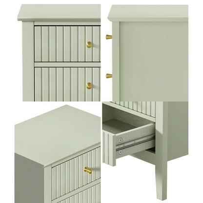 BT-PRIN-3D-GN Oikiture Bedside Table 3 Drawers Side End Storage Furniture Nightstand Green