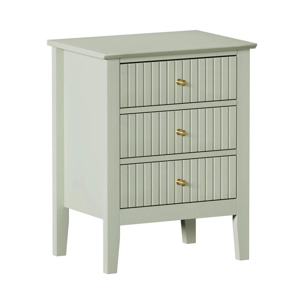 BT-PRIN-3D-GN Oikiture Bedside Table 3 Drawers Side End Storage Furniture Nightstand Green