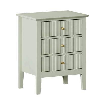 BT-PRIN-3D-GN Oikiture Bedside Table 3 Drawers Side End Storage Furniture Nightstand Green
