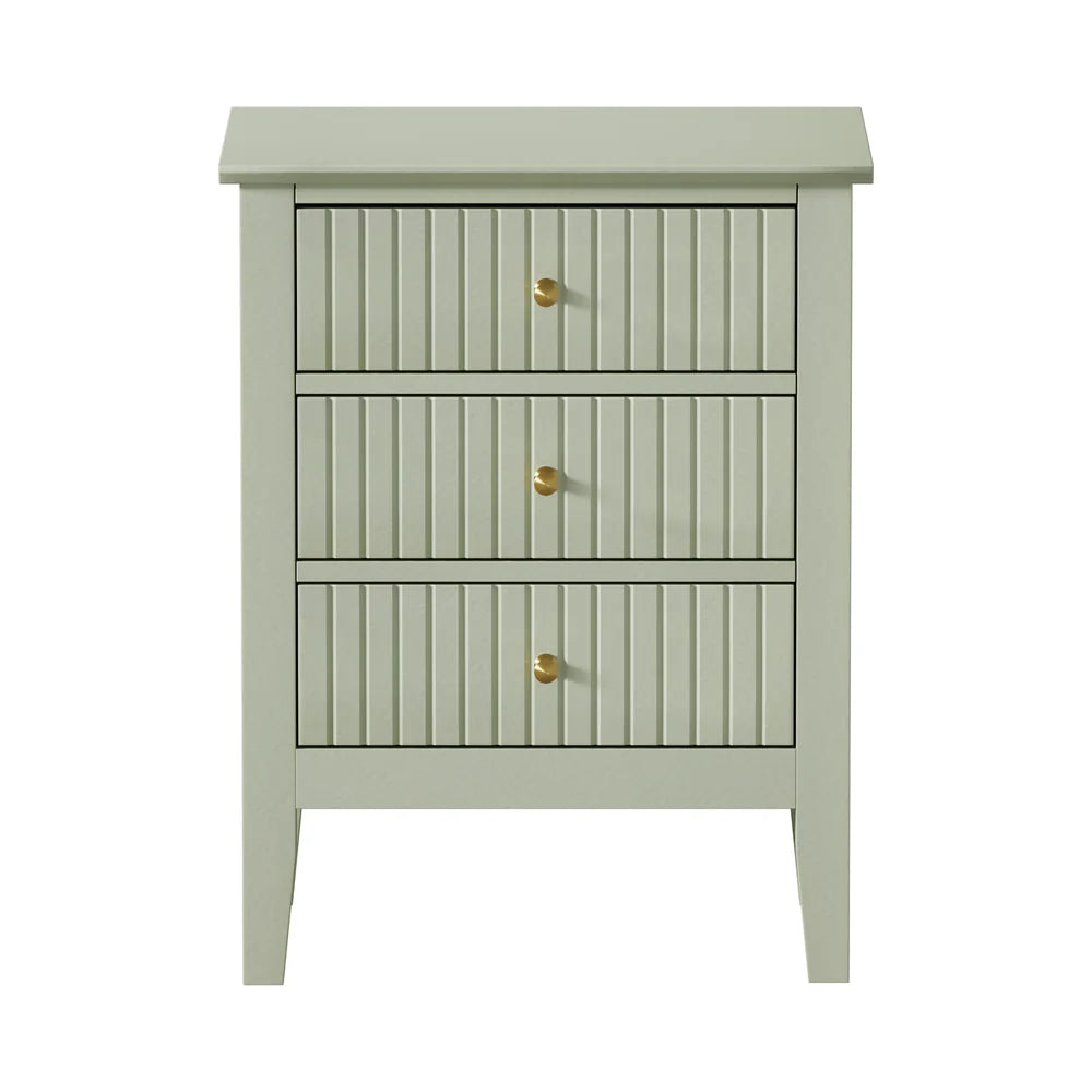 BT-PRIN-3D-GN Oikiture Bedside Table 3 Drawers Side End Storage Furniture Nightstand Green