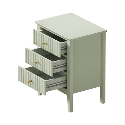 BT-PRIN-3D-GN Oikiture Bedside Table 3 Drawers Side End Storage Furniture Nightstand Green