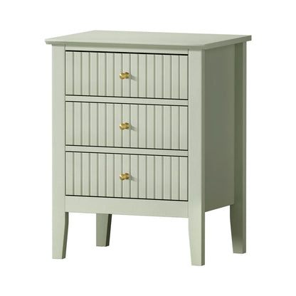 BT-PRIN-3D-GN Oikiture Bedside Table 3 Drawers Side End Storage Furniture Nightstand Green