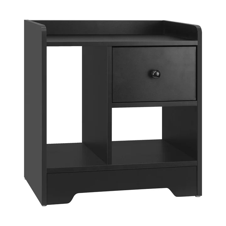 BT-SHEE-BK Oikiture Bedside Tables Side Table Nightstand Storage Drawer Shelf Bedroom Black