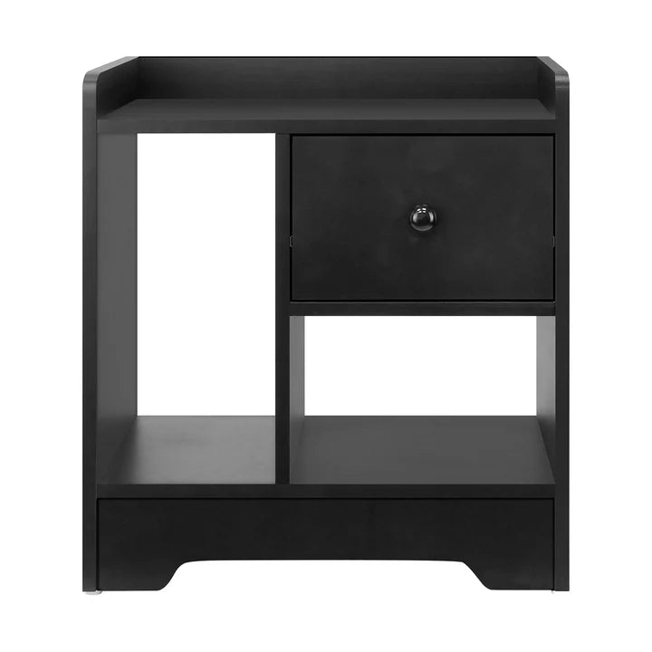 BT-SHEE-BK Oikiture Bedside Tables Side Table Nightstand Storage Drawer Shelf Bedroom Black