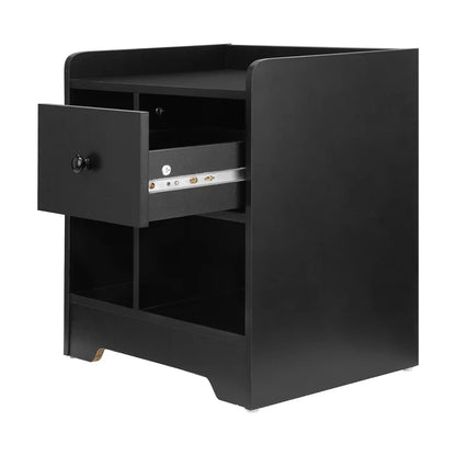 BT-SHEE-BK Oikiture Bedside Tables Side Table Nightstand Storage Drawer Shelf Bedroom Black