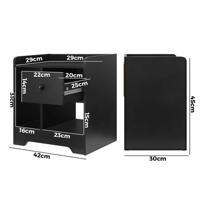 BT-SHEE-BK Oikiture Bedside Tables Side Table Nightstand Storage Drawer Shelf Bedroom Black