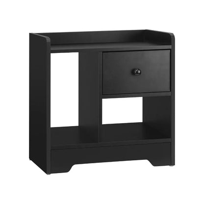 BT-SHEE-BK Oikiture Bedside Tables Side Table Nightstand Storage Drawer Shelf Bedroom Black
