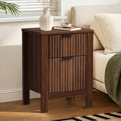 BT-TICK-1S1D-WN Oikiture Modern Bedside Table Nightstand Drawer Shelf Door Cabinet Walnut