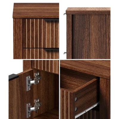 BT-TICK-1S1D-WN Oikiture Modern Bedside Table Nightstand Drawer Shelf Door Cabinet Walnut