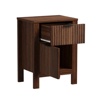Scratched BT-TICK-1S1D-WN Oikiture Modern Bedside Table Nightstand Drawer Shelf Door Cabinet Walnut