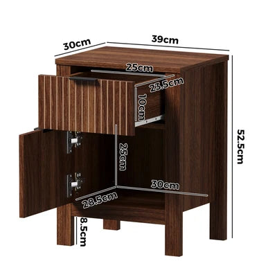 Scratched BT-TICK-1S1D-WN Oikiture Modern Bedside Table Nightstand Drawer Shelf Door Cabinet Walnut