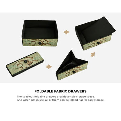 BT-TS-BOHEMI-3D-1PC Oikiture Bedside Table Fabric Nightstand 3 Drawers Retro End Table Shelf