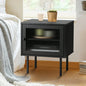 BT-UNIQ-01-BK Oikiture Bedside Tables Storage Cabinet Glass Door Black