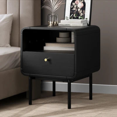 BT-VJ-SUYI-1D-BK Oikiture Bedside Table Side Table Bedroom Storage Nightstand Metal Black