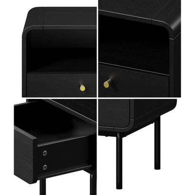 BT-VJ-SUYI-1D-BK Oikiture Bedside Table Side Table Bedroom Storage Nightstand Metal Black
