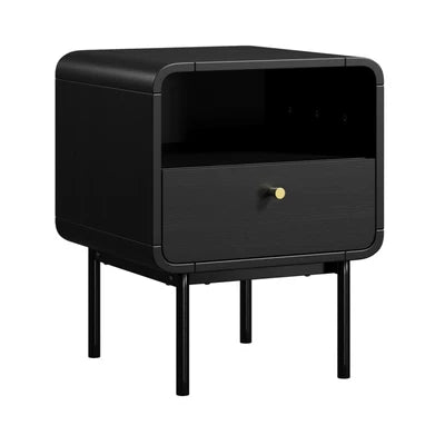BT-VJ-SUYI-1D-BK Oikiture Bedside Table Side Table Bedroom Storage Nightstand Metal Black