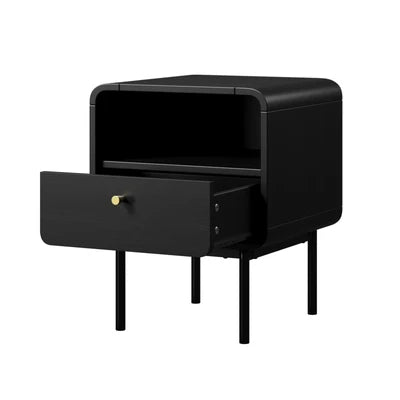 BT-VJ-SUYI-1D-BK Oikiture Bedside Table Side Table Bedroom Storage Nightstand Metal Black
