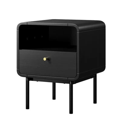 BT-VJ-SUYI-1D-BK Oikiture Bedside Table Side Table Bedroom Storage Nightstand Metal Black