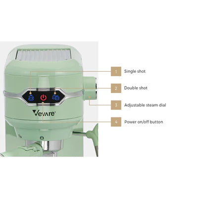 CM-EP-A4-MT Vevare Espresso Coffee Machine Latter Cappuccino Maker 19 Bar Milk Frother Mint