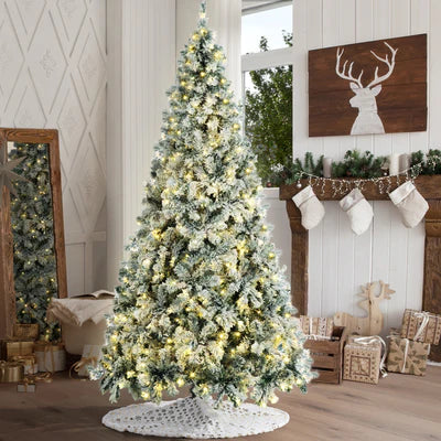 CMT-HS-LEDSK-WELL-8FT Tinseltown LED Christmas Tree 2.4M 8FT with Tree Skirt Light Snow-sprayed Green