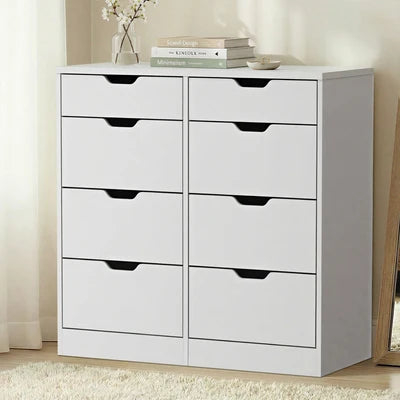 COD-BD-PMA-8D-WH-AB Oikiture 8 Chest of Drawers Tallboy Cabinet Dresser Bedroom Storage White
