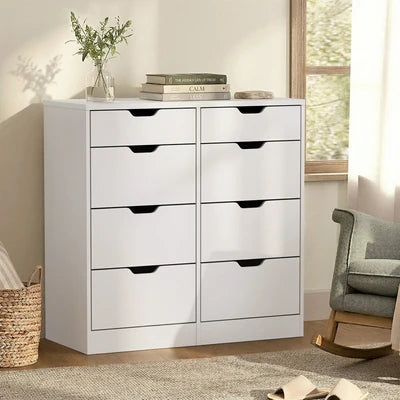 COD-BD-PMA-8D-WH-AB Oikiture 8 Chest of Drawers Tallboy Cabinet Dresser Bedroom Storage White