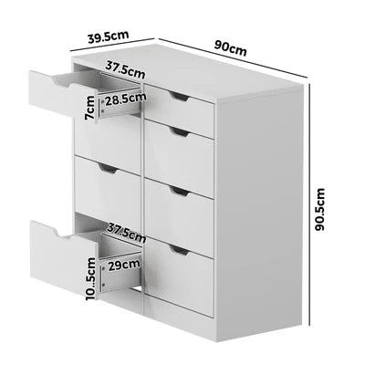 COD-BD-PMA-8D-WH-AB Oikiture 8 Chest of Drawers Tallboy Cabinet Dresser Bedroom Storage White