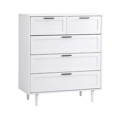 COD-EMMA-5D-WH-AB Oikiture 5 Chest of Drawers Dresser Chest Storage Cabinet Tallboy White