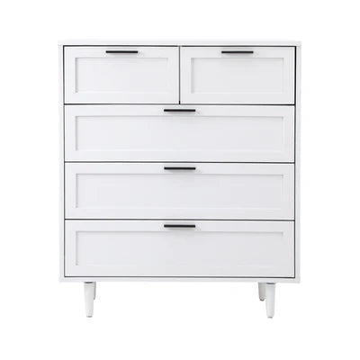 COD-EMMA-5D-WH-AB Oikiture 5 Chest of Drawers Dresser Chest Storage Cabinet Tallboy White