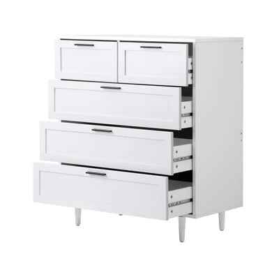 COD-EMMA-5D-WH-AB Oikiture 5 Chest of Drawers Dresser Chest Storage Cabinet Tallboy White
