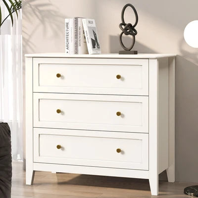 COD-FINE-3D-WH Oikiture 3 Chest Of Drawers Dresser Metal Handle Bedroom Storage White