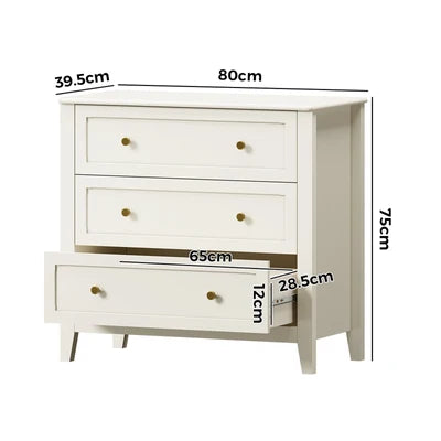 COD-FINE-3D-WH Oikiture 3 Chest Of Drawers Dresser Metal Handle Bedroom Storage White