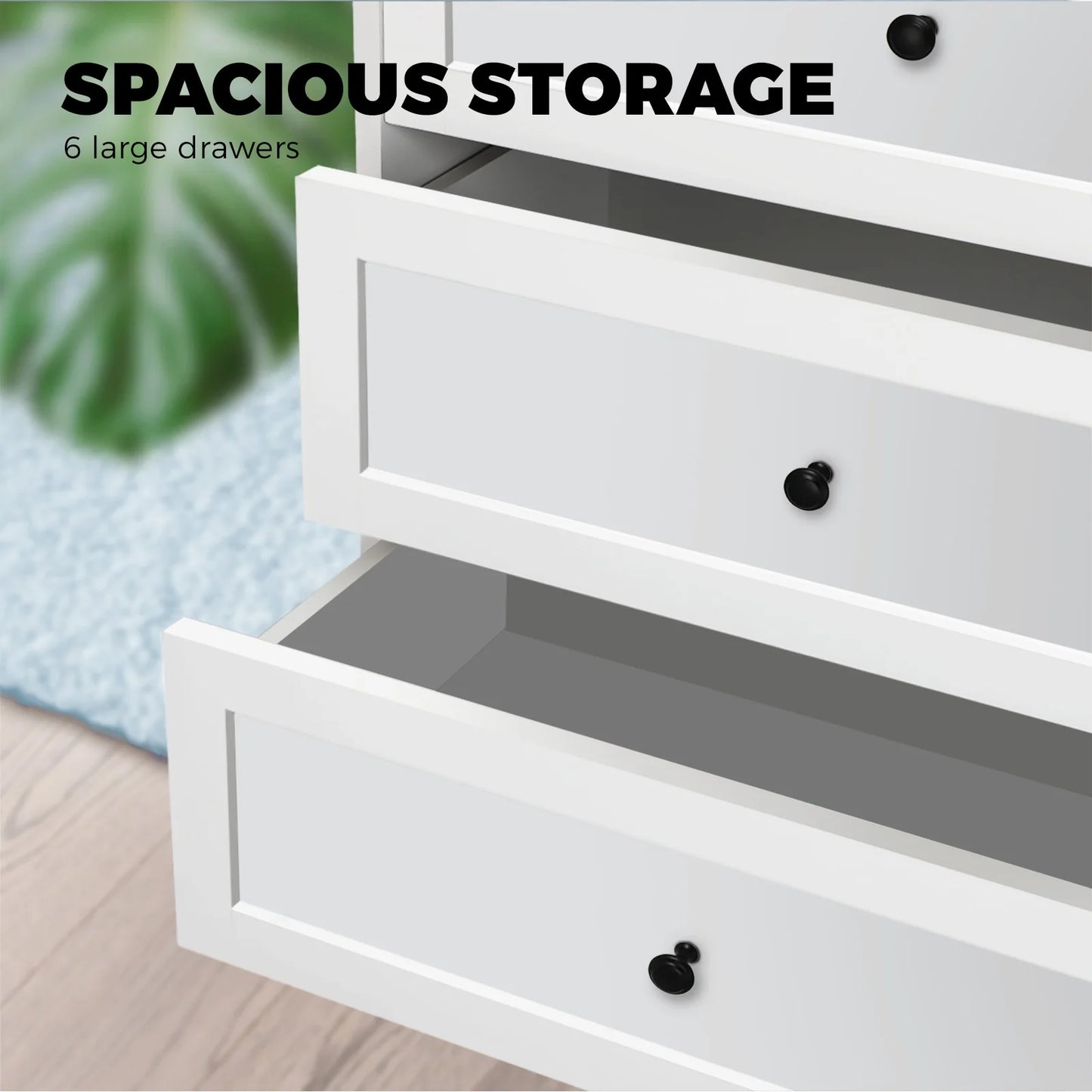COD-HAMP-6D-WH-AB Oikiture 6 Chest of Drawers Tallboy Cabinet Dresser Storage Hamptons Furniture