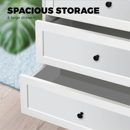 COD-HAMP-6D-WH-AB Oikiture 6 Chest of Drawers Tallboy Cabinet Dresser Storage Hamptons Furniture