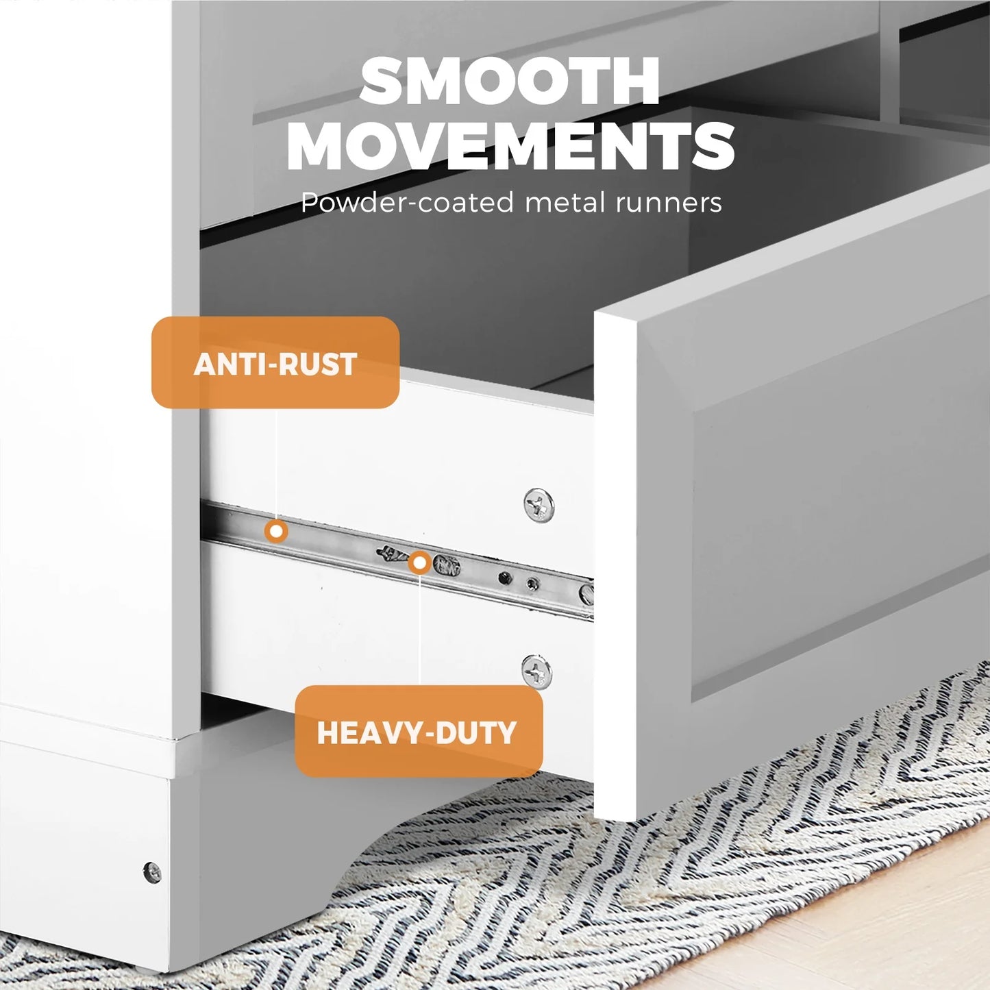 COD-HAMP-6D-WH-AB Oikiture 6 Chest of Drawers Tallboy Cabinet Dresser Storage Hamptons Furniture