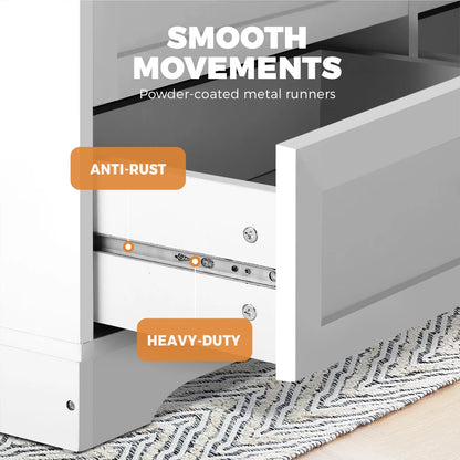COD-HAMP-6D-WH-AB Oikiture 6 Chest of Drawers Tallboy Cabinet Dresser Storage Hamptons Furniture