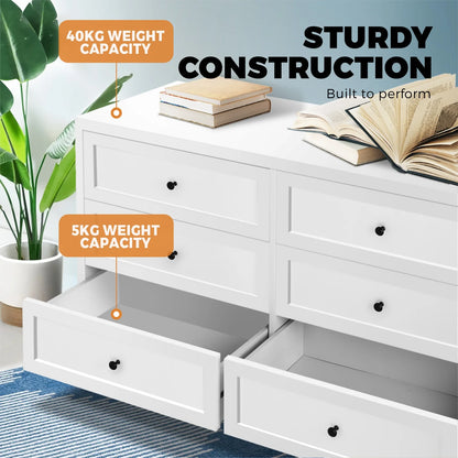 COD-HAMP-6D-WH-AB Oikiture 6 Chest of Drawers Tallboy Cabinet Dresser Storage Hamptons Furniture