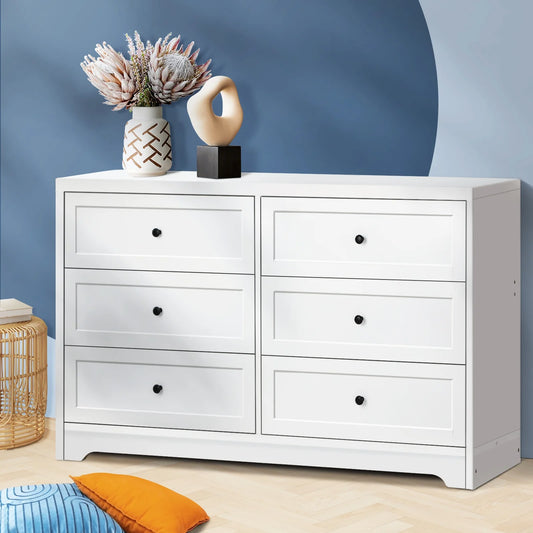 COD-HAMP-6D-WH-AB Oikiture 6 Chest of Drawers Tallboy Cabinet Dresser Storage Hamptons Furniture