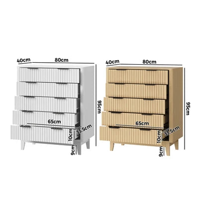 COD-HH-GLORY-5D-WH-AB Oikiture 5 Chest of Drawers Storage Cabinet Dressers Tallboy Stripe White