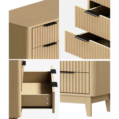 COD-HH-GLORY-5D-WD-AB Oikiture 5 Chest of Drawers Storage Cabinet Dressers Tallboy Stripe Natural